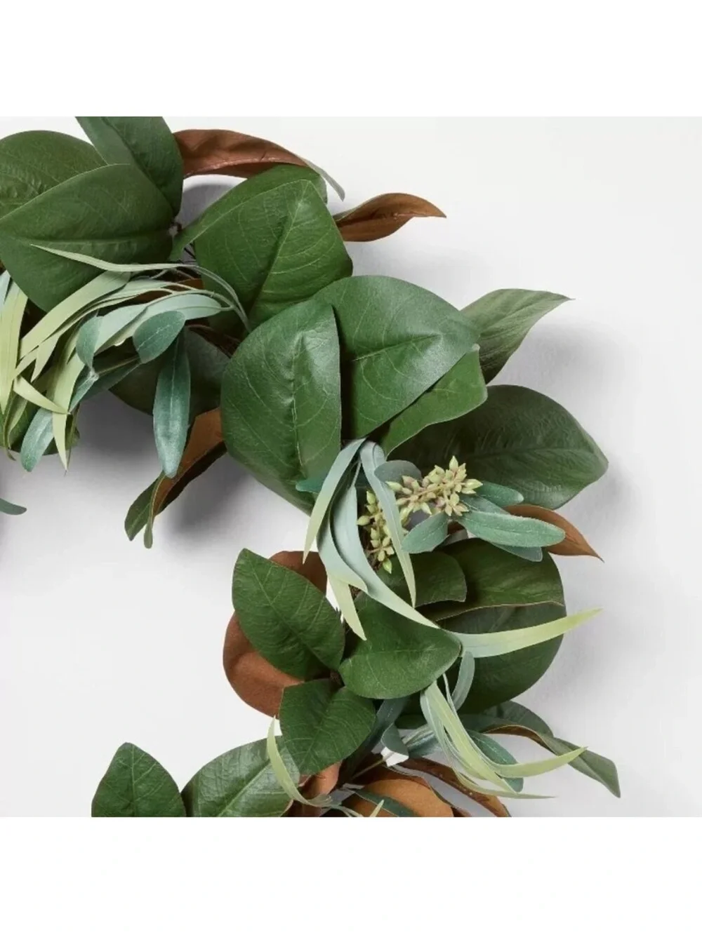 Studio McGee 26” Dia Green and Brown Magnolia and Olive Wreath with velvet bow